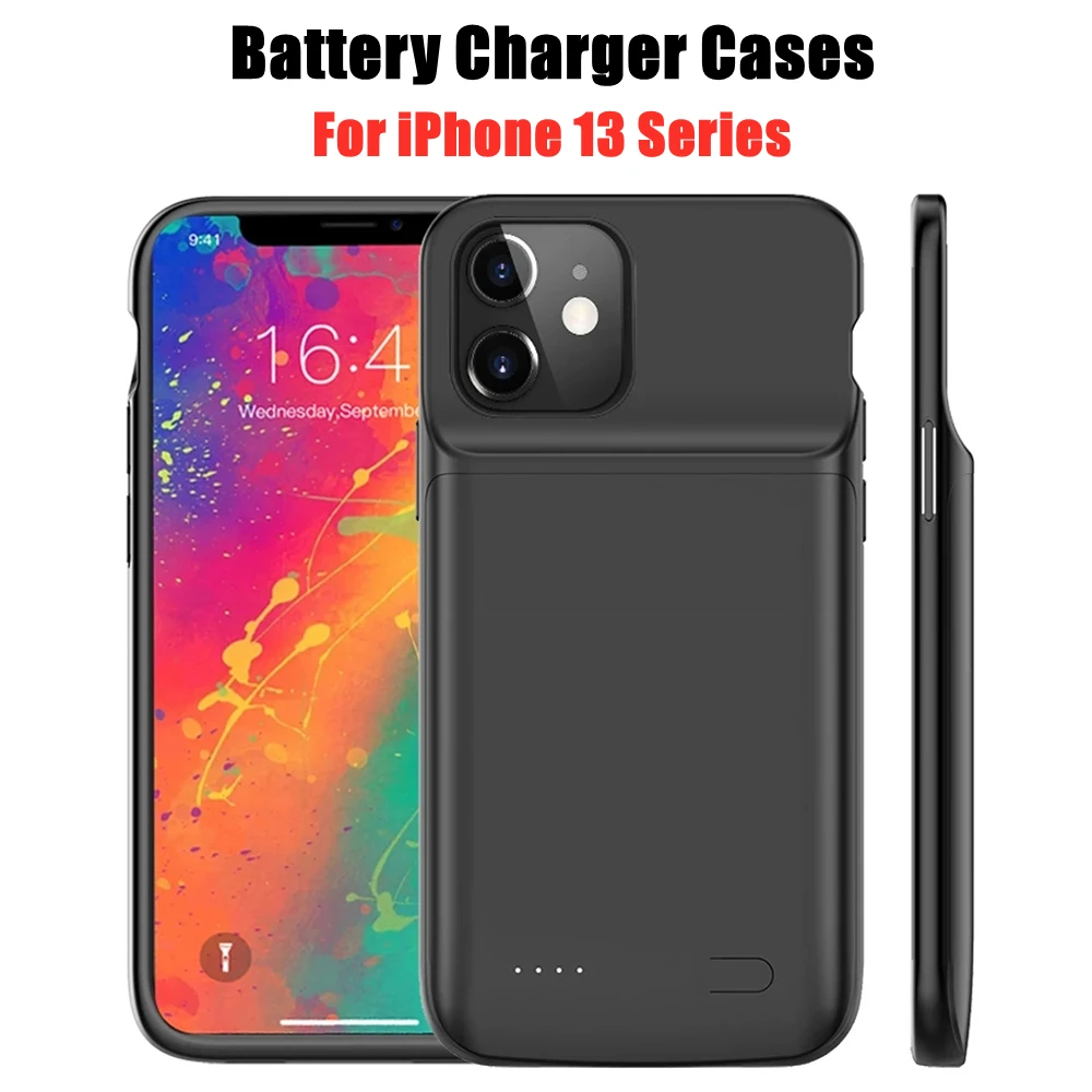 

Power Bank Cover For iPhone 13 Pro Max 13 Pro 13 Mini Battery Cases Silicone Shockproof Powerbank External Battery Charging Case