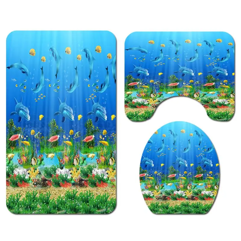 3 шт. коврик для туалетной крышки u-образный напольный ковер Aniti-slip Pad для ванной занавеска с принтом морской звезды, фланелевый набор для ванной - Цвет: B