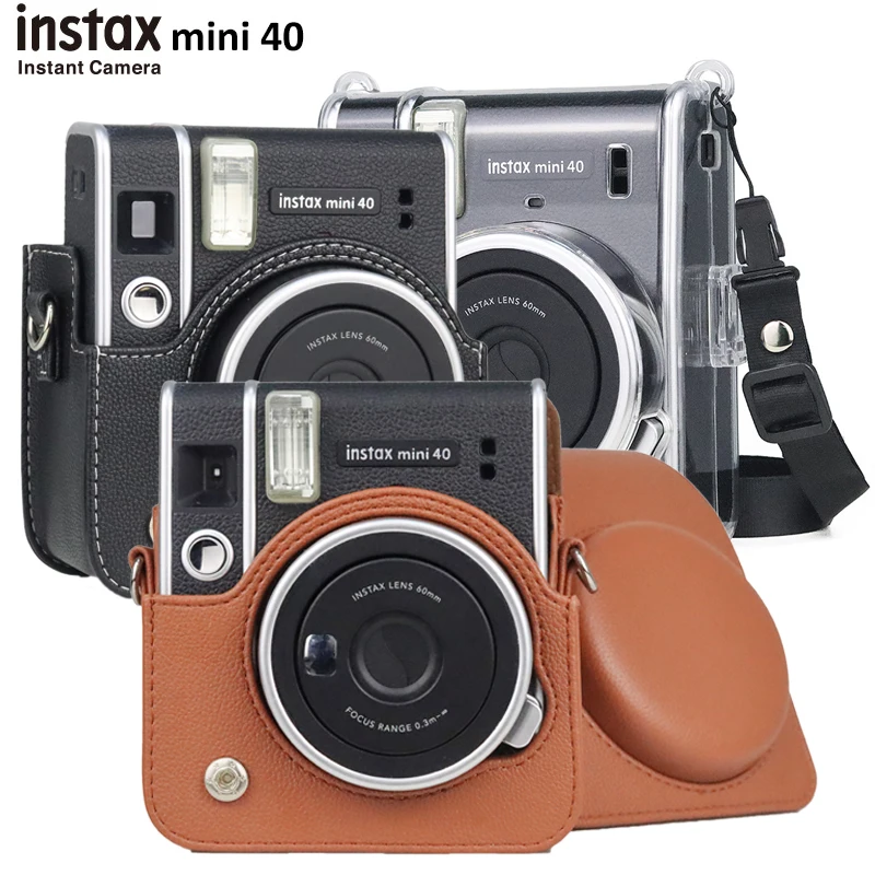 Capa para Câmera Fujifilm Instax Mini 40 Câmera de Filme Instantâneo Bolsa de Couro pu Protetora Capa Cristalina com Alça de Ombro