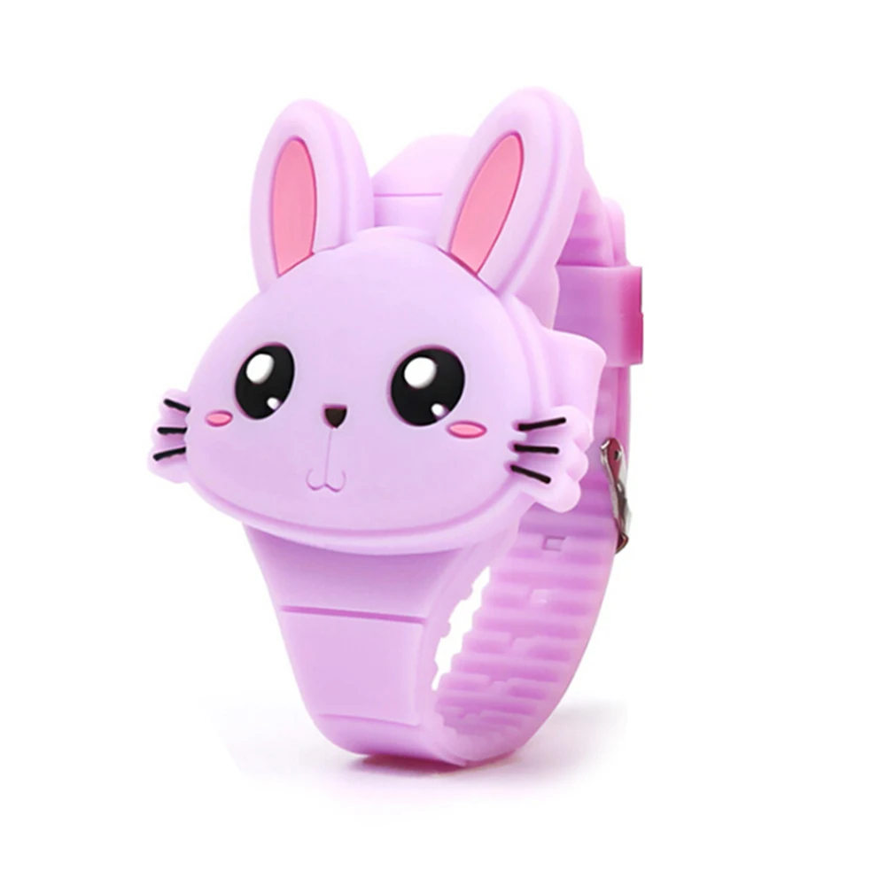 Детские Часы светодиодный мультфильм милый Игрушечный Кролик Детские часы силиконовые наручные часы браслет со складной застежкой часы