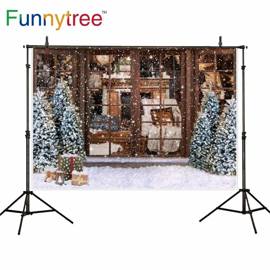 Funnytree фотостудия Рождество фон зима окно камин деревянная дверь декорации