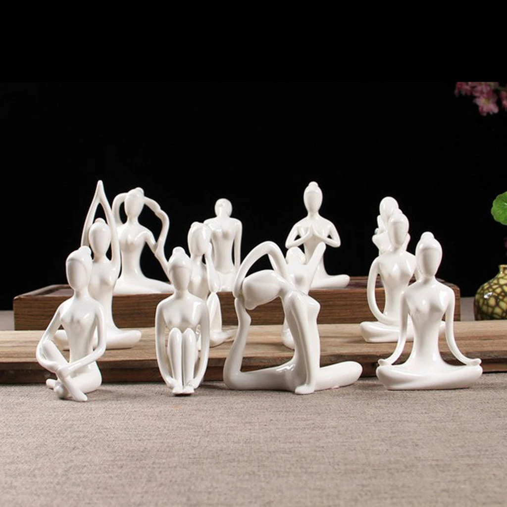 Ceramic Yoga Figure Ornament Statue Sculpture for Zen Garden Home Yoga Room Desk Decor