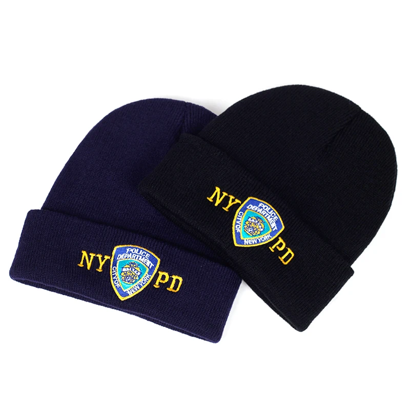 NYPD Police зимние теплые Skullies Beanies мужские толстые шапки бини мужская уличная спортивная шапочка в стиле кэжуал шапка двухслойная вязаная шапка