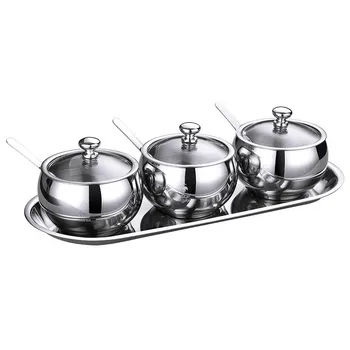 

304 Stainless steel spice container seasoning pot set Round seasoning tank Seasoning box Salt cans spice jar seasoning bottle