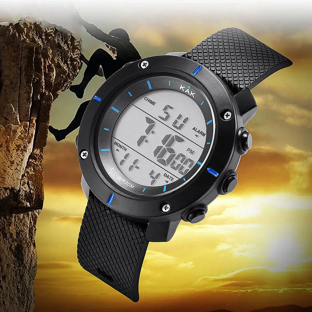 KAK черный синий большой циферблат спортивные цифровые часы унисекс часы для мужчин женщин студентов регулируемый ремешок часы с подсветкой relogio-masculino