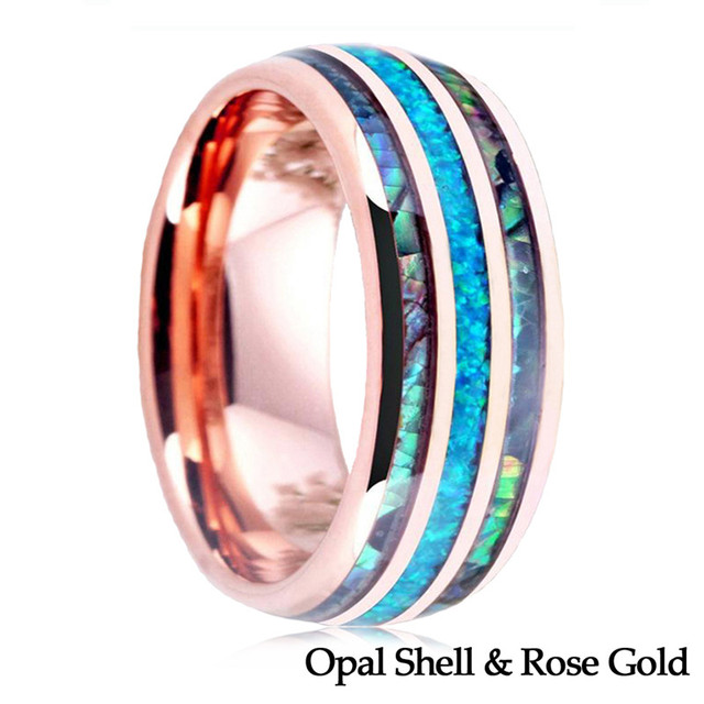 Personality Abalone Shell & Hawaiian Koa Wood Inlay Tungsten Carbide Ring For Men Anniversary Birthday Party Jewelry Gift