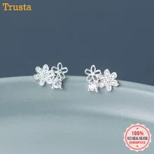 Trustdavis 925 Твердые ювелирные изделия из настоящего стерлингового серебра 3 цветка CZ серьги гвоздики Рождественский подарок для женщин девочек подростков леди DA174