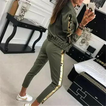 

Women Fashion Spring Autumn Solid Two Pieces Zipper Up Tracksuit Set Female Sweatshirt Pants Set Sport Jogging Casual Suit
