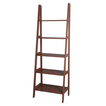 

Ladder Shelf, 5-Tier Modern Wood Plant Flower Book Display Shelf Home Office Storage Rack Leaning Ladder Wall Shelf Brown Color