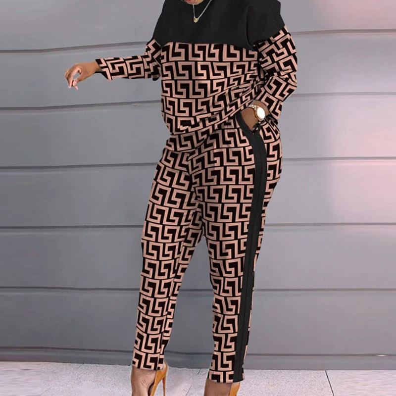 Classic Loose Pants Suits For Women Femme Star Print Trousers And Blouse Casual Outfits Slim Pencil Pants Two Piece Matching Set special occasion pant suits