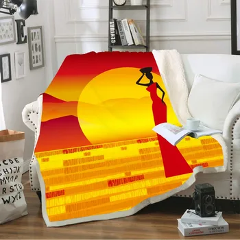 

Africa Women Print Exotic Sherpa Fleece Blanket on Sofa Bed African Desert Culture Warm Throw Blanket Nap Bedding Gift for Girls