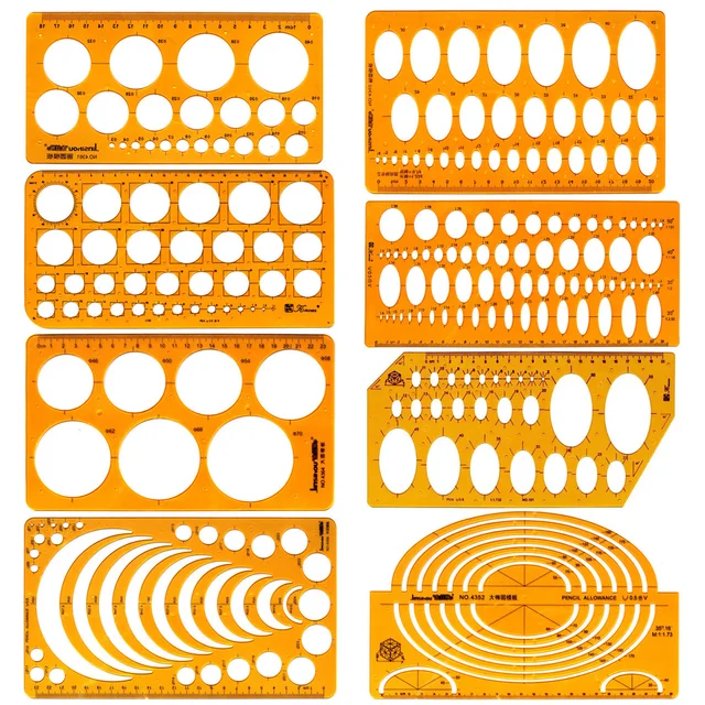Circular oval ruler durable K Resin drawing design furniture architect template drafting ruler template measuring ruler 2