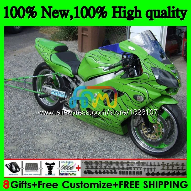 Инъекции для KAWASAKI ZX1200 ZX 12R 1200CC ZX-12R 23BS. 44 ZX12R 02 зеленый черный 03 04 05 06 2002 2003 2004 2005 2006 обтекатели