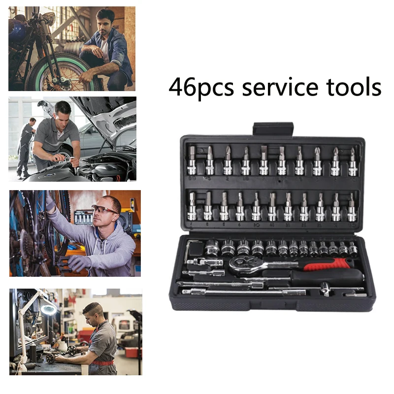

46PCS Car tools for auto repair hand tool set Automotive service tools sets Chrome vanadium steel socket ratchet wrench kit