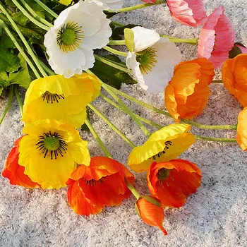 

Poppy Artificial Flower Simulation Silk Fake Flower 3 Heads Wedding Bouquet Bridesmaids Home DIY Decoration Bedroom Party