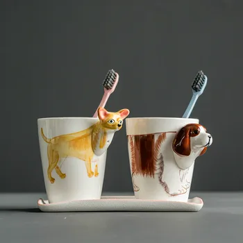 

Pet dog animal couple wash cup ceramic bathroom personality creative toothbrush cup tooth cup tooth cylinder pair of mouthwash c