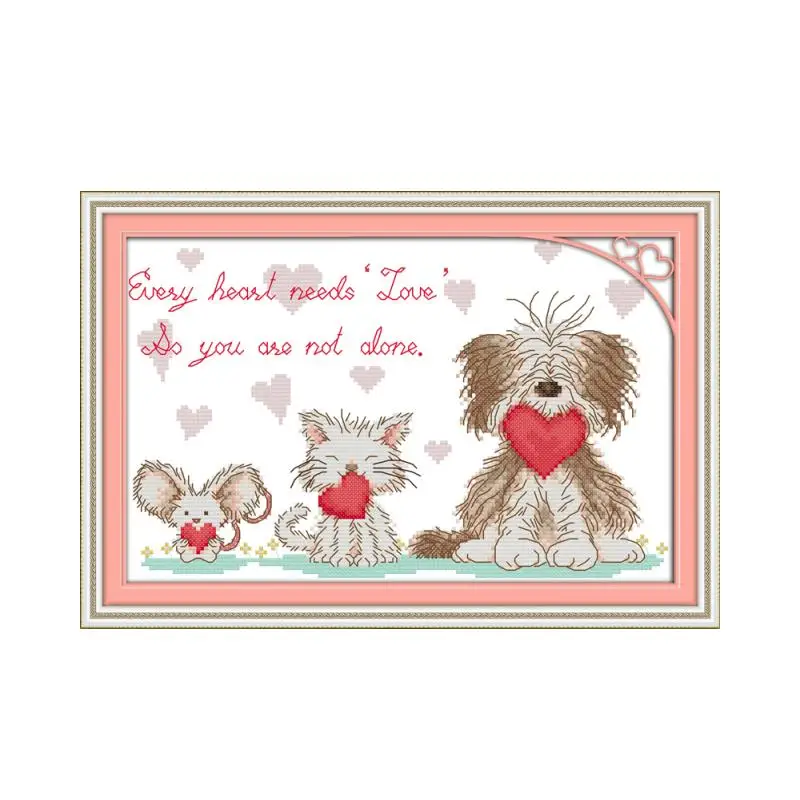 Passing love cross stitch kit cartoon dog heart 14ct 11ct count print canvas stitches embroidery DIY handmade needlework plus | Дом и сад