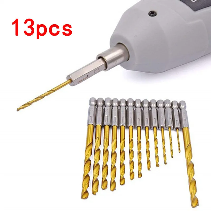 

13PC Hexagonal handle twist drill bit plated with titanium 6.35 handle set