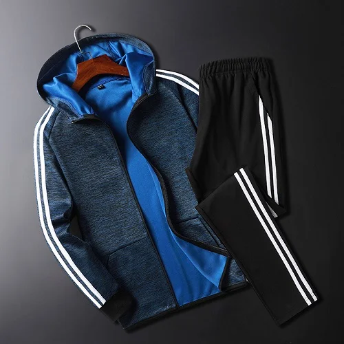 Комплект спортивных костюмов, мужской модный осенний спортивный костюм, толстовка на молнии+ спортивные штаны, Мужская одежда, комплект из 2 предметов, тонкая толстовка, спортивный костюм - Цвет: TZ1807 Blue