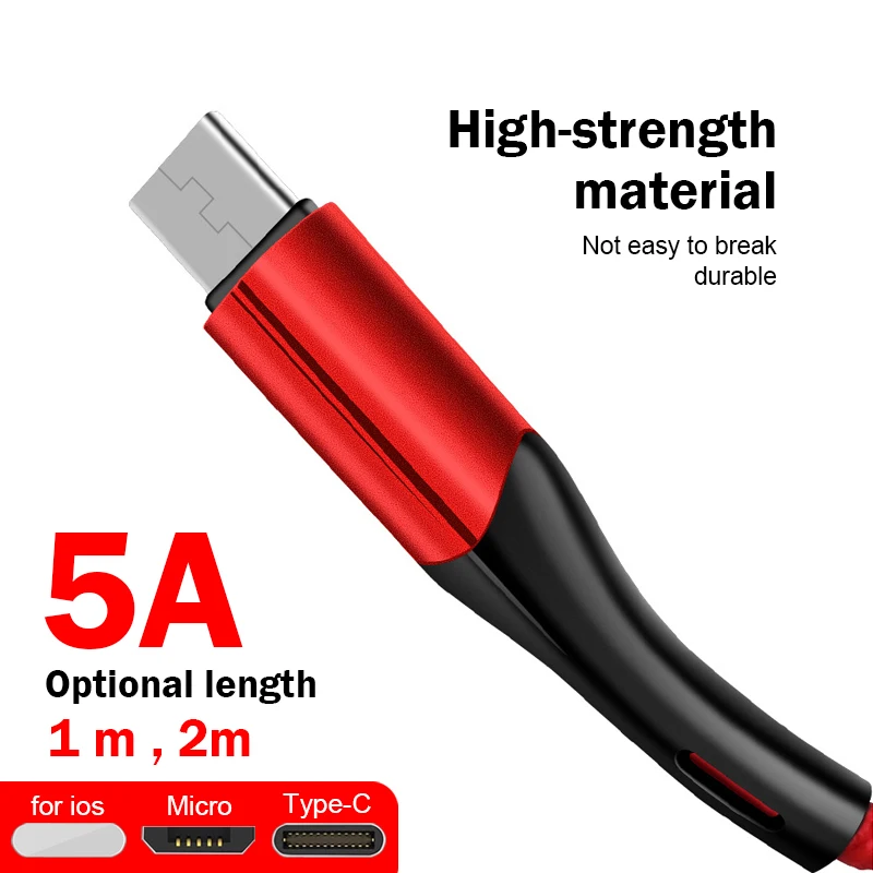 USB кабель для быстрой зарядки для ios 2 м 1 м USB кабель для зарядки и передачи данных type-C Micro USB Мобильный телефон 5A Android супер зарядное устройство