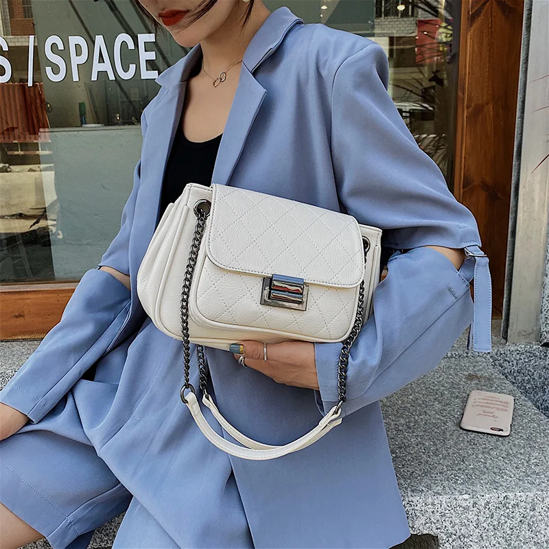 Casual Green Chain Shoulder Bags for Women Fashion Designer Luxury Brand Purses and Handbags PU Leather Small Cross Body Bag