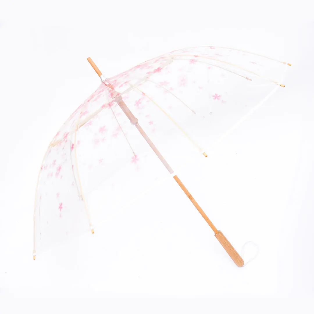 

1-2 People Beautiful Transparent Long Handle Stick Umbrella Women's Long Handle Straight Stick Umbrella