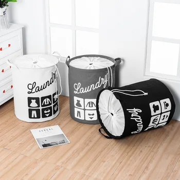 

Modern Clothes Laundry Baskets Waterproof Dustproof Cartoon Pattern Cotton Storage Basket Portable Foldable Home Storage Basket