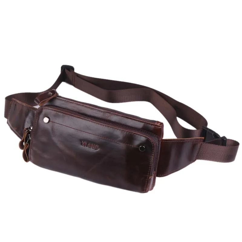 

YIANG Men Fanny Pack Business Belt Purse Thin Multi-Functional Shoulder Bag Casual Oil Wax Genuine Leather Hip Bum Waist Chest B