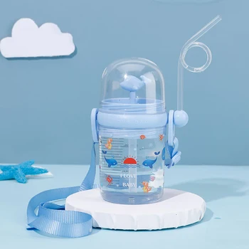 

Wind Whale Spray Cup Summer Children's Plastic Straw Cups Drop-resistant Toddler Students School Water Bottle Plastic Straws