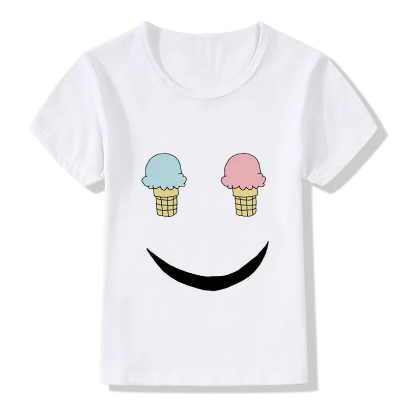 Детская летняя смешная футболка с изображением мороженого и улыбки мультяшная