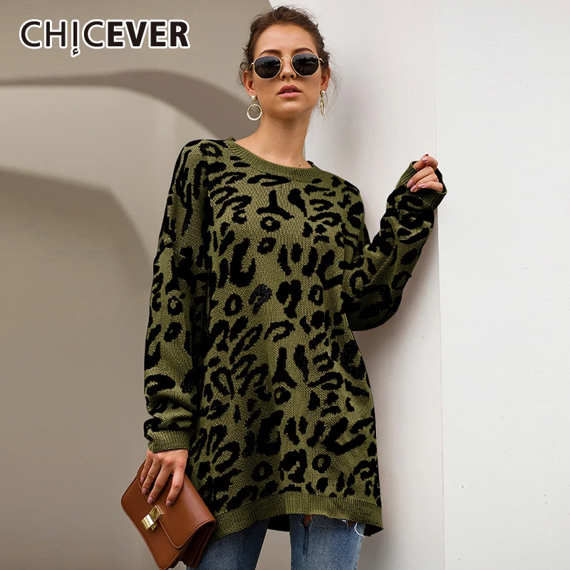 

CHICEVER Autumn Leopard Jumper Sweater Female O Neck Casual Loose Plus Size Pullovers Sweaters Female Fashion New Clothing 2019
