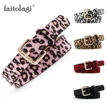 

Fashion Sexy Leather Leopard Print Belt Women Square Metal Long Buckle Straps Waist Belt Dress Party Belts pasek damski