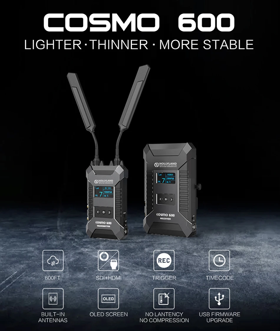 HOLLYLAND COSMO 600 Беспроводная передача 1/4-20 винтовое отверстие 3g SDI HDMI 600FT профессиональная система HD видео передатчик приемник