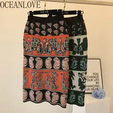 Женские вязаные юбки с винтажным принтом, Осень-зима, высокая талия, Faldas Mujer Moda, мягкие, элегантные, тонкие юбки 13355