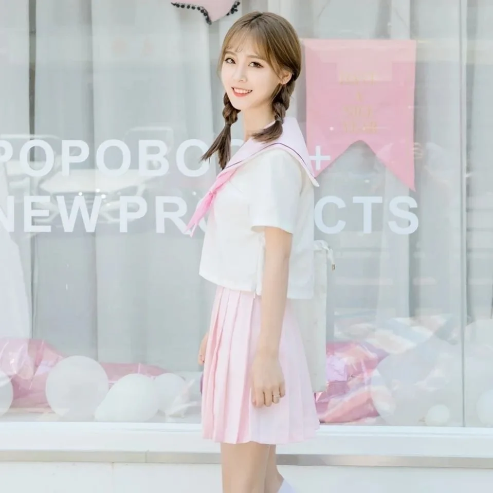 Sakura light pink Japanese school uniform skirt JK uniform Class uniforms Sailor suit College wind Suit Female Students uniforms 5