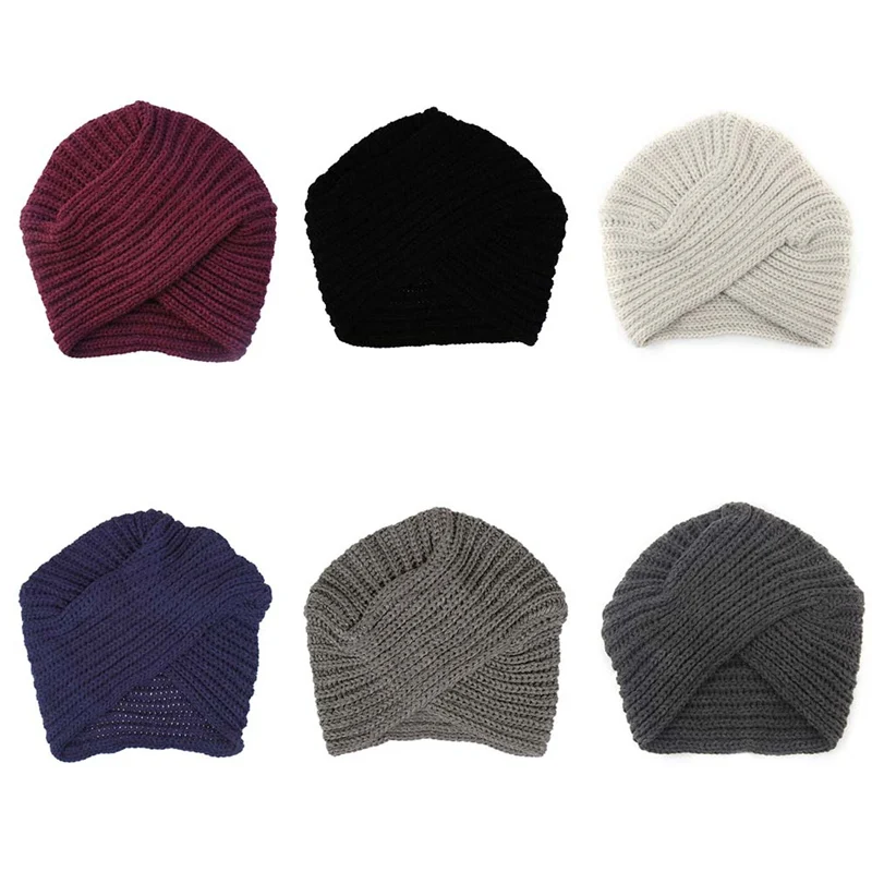 Новая модная вязаная зимняя шапка женский тюрбан головной убор шапки для девочек повязка для волос Croceht шапочки шапка