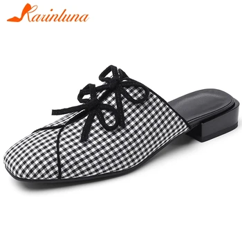 

Karinluna Fashion Hot Sale High Quality Square Heels Comfortable Shoes Woman Pumps Sweet Bowtie Slip On Pumps Women Shoes