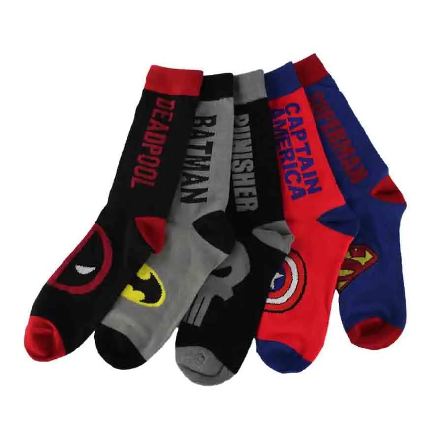 Fashion Men Cotton Colorful Socks Happy Cartoon Superhero Socks Letter Avengers Batman Marvel Comics Marvel Unisex Socks