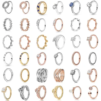 

Silver Color Ring Charms Rose Gold Snowflakes Crown Pearl Arrow Blue Crystal Cz Round Finger Ring For Women Jewelry