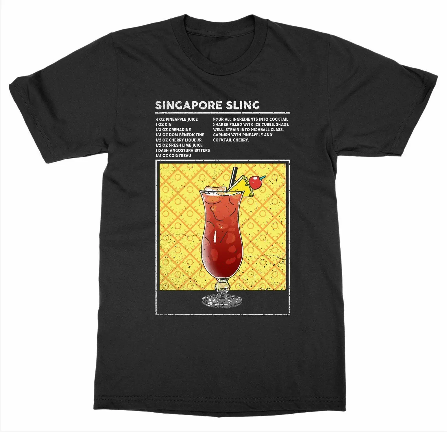 

Mixed Drink Cocktail Singapore Sling Happy Hour T-Shirt Alcohol Bartender Booze Summer Cotton Short Sleeve O-Neck Men's T Shirt