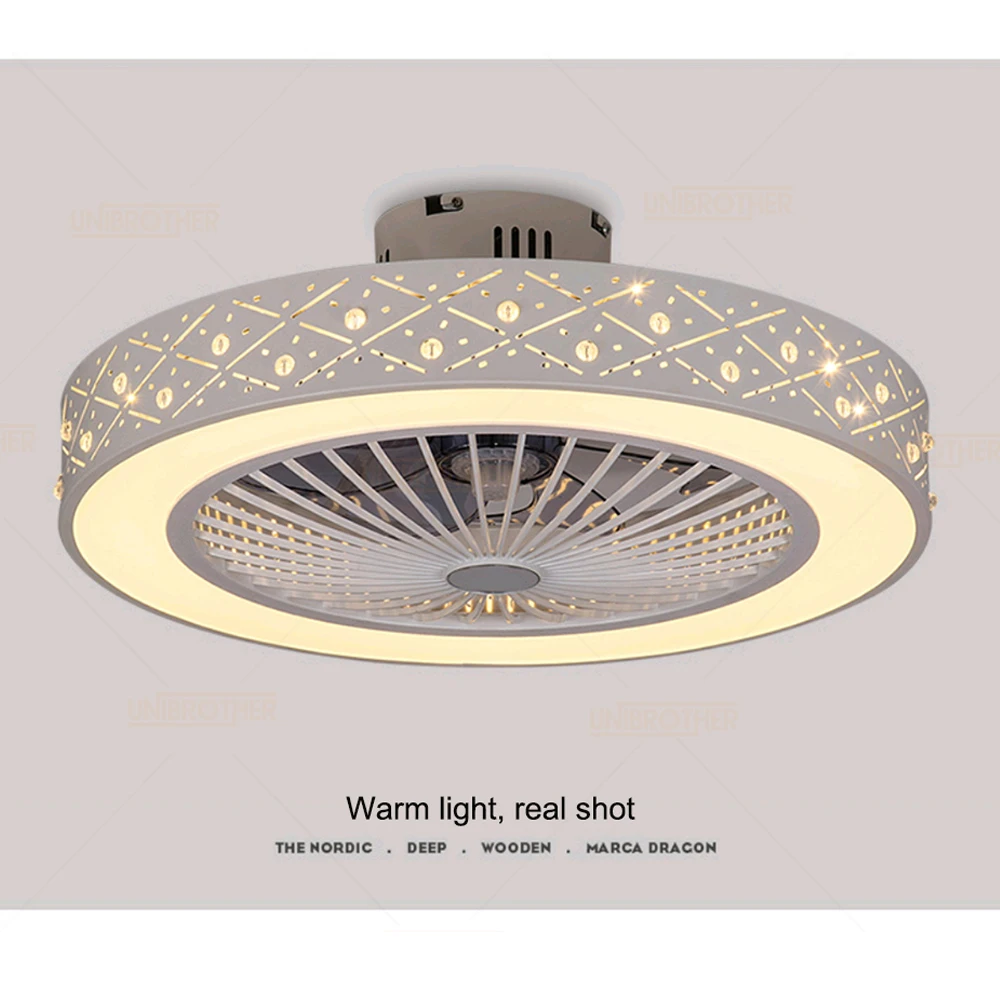 19-21 inch Ceiling fan smart remote control with lights Indoor home decora 50-55cm round modern ceiling fan with light