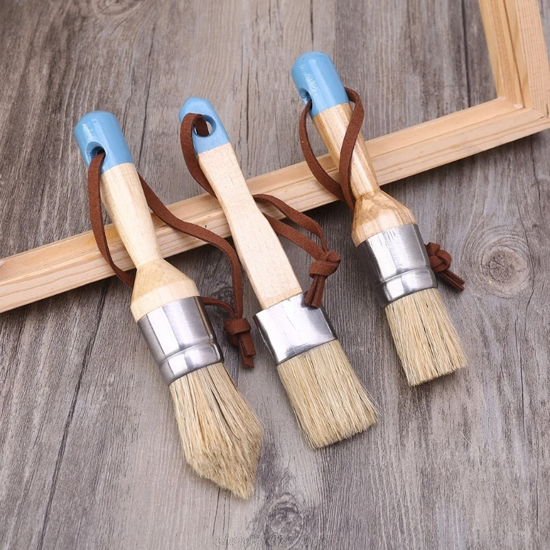 4 Pcs Round Flat Pointed and Wide Chalk Paint Wax Brush Ergonomic Wood Handle Natural Bristle Brushes Furniture A14 21 Dropship paint edger roller