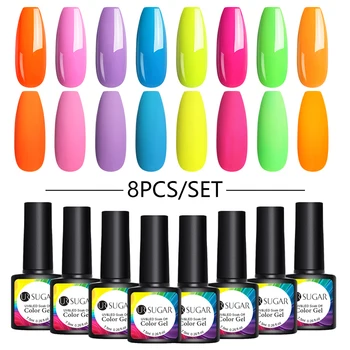 

UR SUGAR Color Nail Gel Varnish 8 Polishes Set All For Soak Off UV LED Bright Color Glitter Varnis