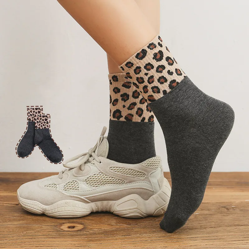 Jeseca/женские носки с леопардовым принтом; сезон осень-зима; теплые женские носки в стиле Харадзюку; винтажные уличные носки для девочек; рождественские подарки