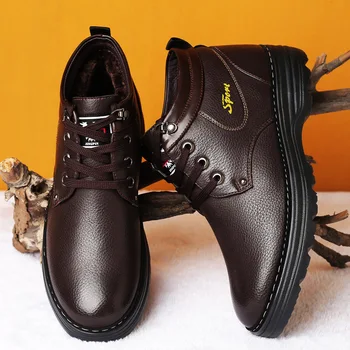 

Men Fur Boots Formal Business Men Boots 2018 Winter Warm Snow Shoes High Quality Leather Men Ankle Boots hjm89