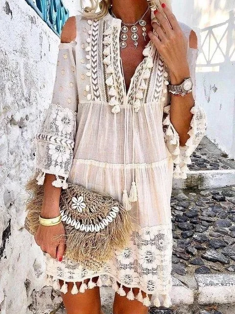 Salida De Bano Playa Mujer Plus Size Dresses For Women 3XL Summer Beach Tunic Dress Lace Boho Chic Bohemian Dress Loose Kaftan