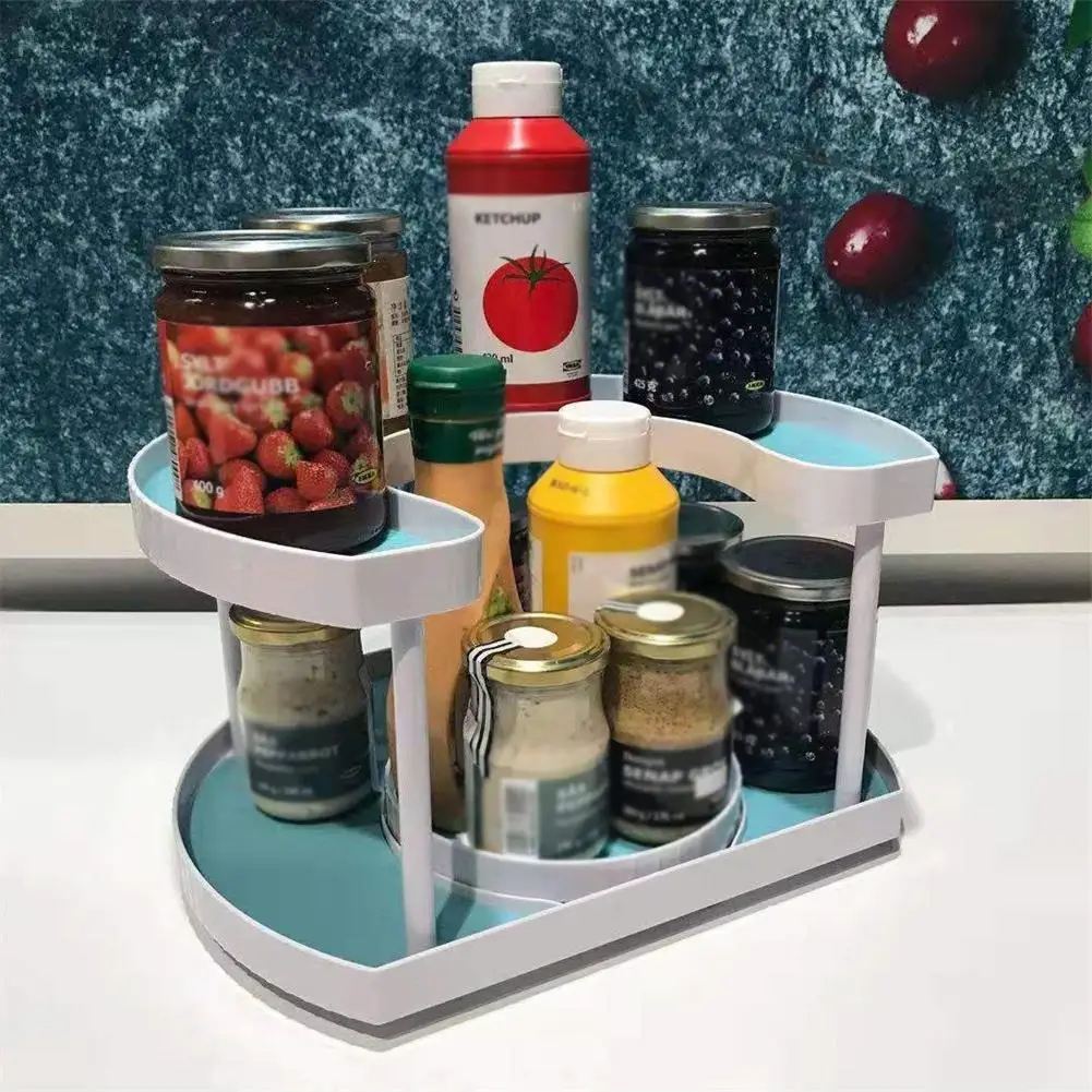 

Creative Turntable Spice Rack Double-layer Rotatable Seasoning Organizer Holder for Kitchen Bathroom Storage