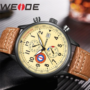 WEIDE Men Watch Relogio Masculino Analog Military Watch Army Date Leather Strap Dial Clock Quartz Watch Wristwatch Men's Watches weide watch men sport water resist black leather strap led display auto date quartz wristwatches masculino clock relojes hombre