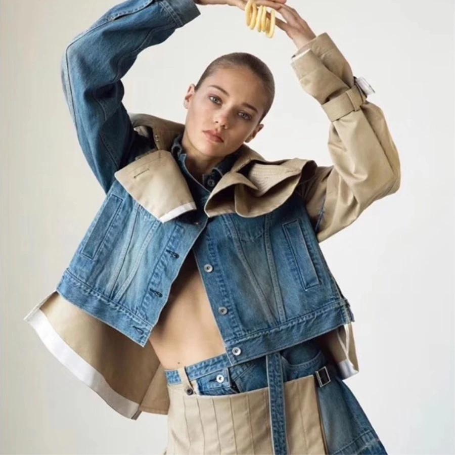 

New Autumn Patchwork Jeans Denim Jacket High Quality Short Windbreaker Fashion Street Style Cool Coat And Jackets Women 45