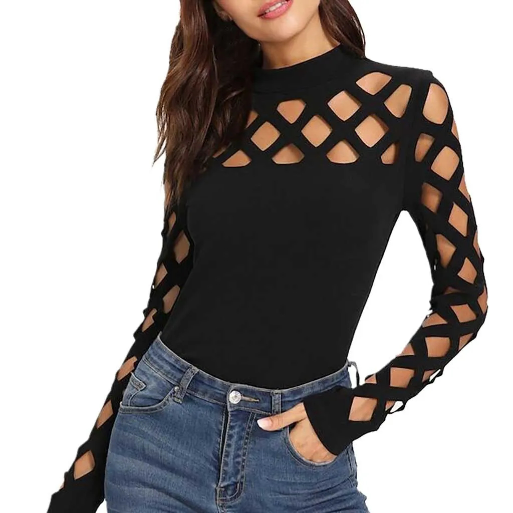 Сексуальная Женская блузка с длинным рукавом и О образным вырезом квадратным на